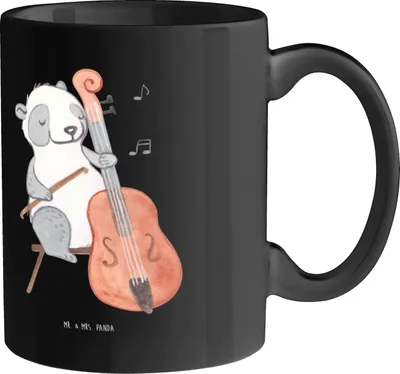 Produktbild von Mr. & Mrs. Panda Kaffeetasse Kontrabass Liebe - Schwarz - Geschenk, Jazzbands, Teetasse, Becher, Musik, Musiker, Sinfonieorchester, Streichinstrument, Lernen, Jazzband