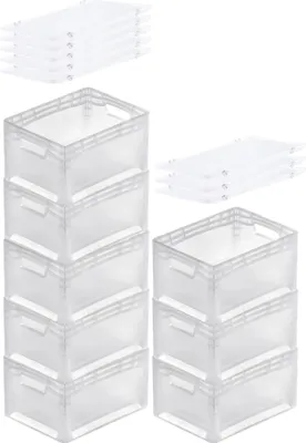 Produktbild von SuperSparSet 8x Transparenter Eurobehälter LightLine mit offenem Griff und Scharnierdeckel | HxBxT 22x30x40cm | 24 Liter | Eurobox, Transportbox, Transportbehälter, Stapelbehälter