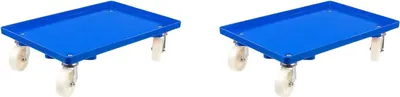 Produktbild von SparSet 2x Transportroller für Euroboxen 60x40cm mit Kunststoffräder blau | Geschlossenes Deck | 2 Lenkrollen & 2 Bremsrollen | Traglast 300kg | Kistenroller Logistikroller Rollwagen Profi-Fahrgestell