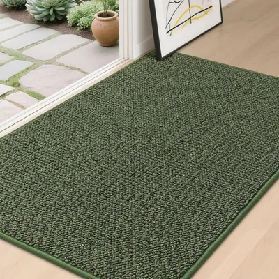 Image de Tapis de sol antidérapant, lavable, de couleur verte, dimensions 80 x 120 cm