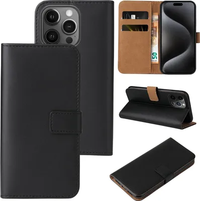 Produktbild von Handy Hülle für Apple iPhone 15 Pro Max Klapphülle Bookcase Flip Cover Handy Tasche Etui Farbe: Schwarz