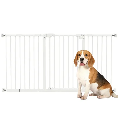 Produktbild von Hundegitter ausziehbar 136x76 cm, Türschutzgitter Klemmmontage Metall weiß