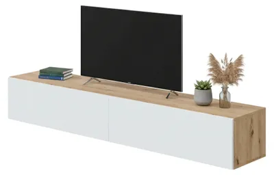Produktbild von TV-Ständer Vincennes,  180x35h28 cm,  Node-Eiche und glänzendes Weiß