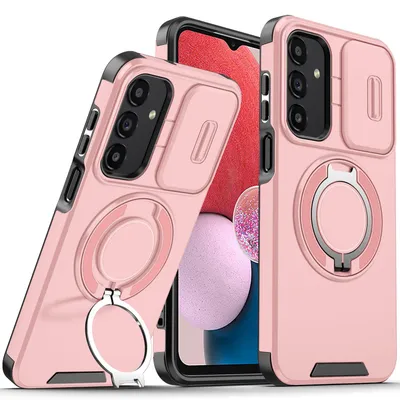 Obrázek produktu pro Dvouvrstvé pouzdro pro Samsung Galaxy A04s / A13 5G/4G, s posuvným krytem fotoaparátu a magnetickým kroužkovým stojánkem Růžový