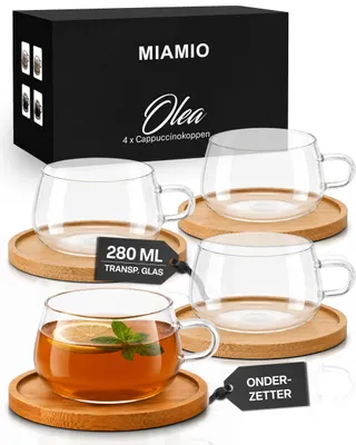 Teegläser-Set 4x280 ml, Borosilikatglas, mit Bambus-Untersetzern