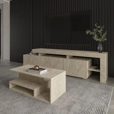 Obrázok produktu pre Skye Decor, kvalitný konferenčný stolík, travertín, 90 x 35 x 44,8 cm | 100 % melamínom potiahnutá drevotriesková doska, hrúbka: 18 mm | Ideálny do moderného interiéru, elegantný a funkčný.