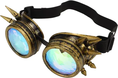 Productafbeelding van Caleidoscoop Rave-bril - Halloween - Kaleidoscoop - Regenboog - Kristallens - Verstelbaar - Trippy psychedelische steampunk-bril