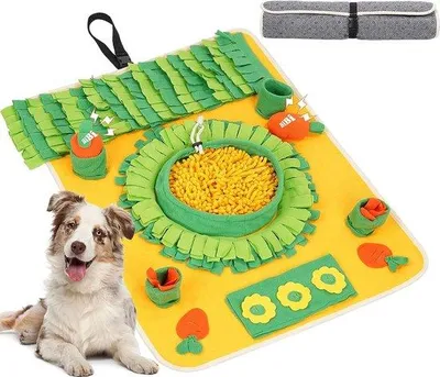 Produktbild von Unyqoos® Schnüffelteppich für Hunde – Futtermatte & Trainingsmatte, mehrlagig mit weicher Baumwoll-Oberfläche, rutschfeste PVC-Unterseite, interaktives Hundespielzeug für Welpen