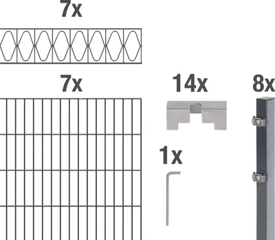Immagine prodotto di Alberts 668136 Recinzione a doppia rete metallica "Elegance" come set completo di 37 pezzi, plastificata, antracite, altezza 120 cm, lunghezza 14 m