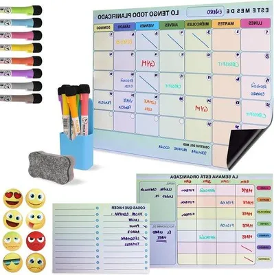 Produktbild von Famanu Kühlschrankkalender Wochenplaner magnetisch - 3 Tafeln, 8 Marker, 8 Aufkleber, 1 Radiergummi + Halter