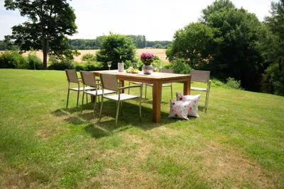 Obrázek produktu pro acamp® Set 6x stohovací židle SKYE + 1x stůl OLD JAVA 180x90cm, barva: písková