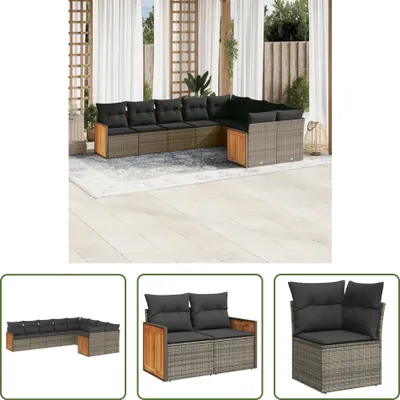 Produktbild von The Living Store 9-tlg. Garten-Sofagarnitur mit Kissen Grau Poly Rattan