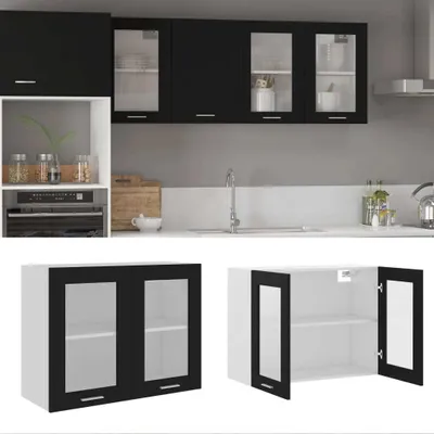 Produktbild von vidaXL Hängeglasschrank Lyon Schwarz 80x31x60 cm Holzwerkstoff