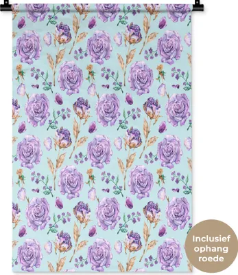 Produktbild von MuchoWow® Wandteppich Wandbehang Blumen - Rosen - Lila 60x90 cm Tapisserie Dekoration Wandtuch - Foto-Teppich - Abwaschbar