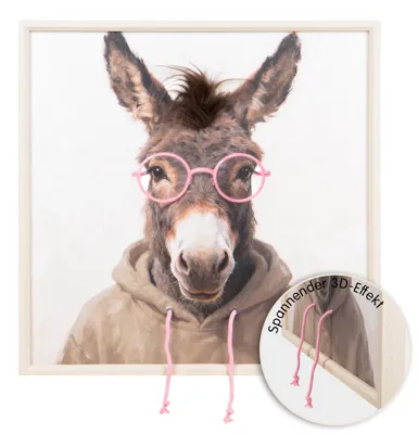 Produktbild von UNUS Wandbild 3D Wall Art Hairfusion Esel mit Hoodie und Brille in pink 60x60