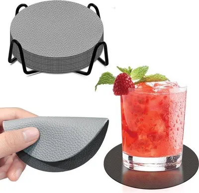 Image de Sous-verres ronds antidérapants en verre, gris et noirs, lot de 12