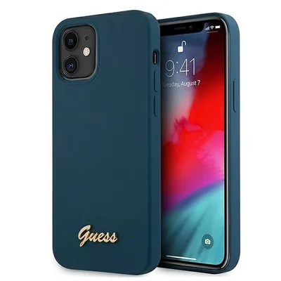 Produktbild von Guess Guhcp12Slslmgbl Iphone 12 Mini 5,4 Blau/Blaues Hardcase Mit Metall-Logo-Schriftzug
