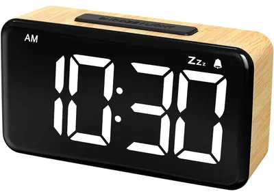 LED-Wecker 5,9" mit Schlummerfunktion, 5 Helligkeiten, Holzoptik