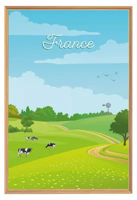 Image de Tableau mural encadré prairie française 65x97 cm, Tableau mural moderne pour décoration intérieure