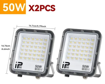 Image de Projecteurs LED - Lot de 2 - 50 W - Sans détecteur de mouvement PIR - Indice de protection IP66 - Lumière blanche froide - 220 V - Pour murs extérieurs
