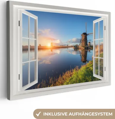 Produktbild von OneMillionCanvasses® - Leinwandbilder - 140x90 cm, Aussicht - Wasser - Mühle, Wandbilder Kunstdruck Wanddekoration