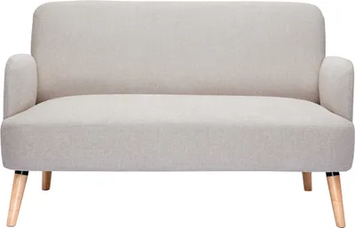 Produktbild von Miliboo - Skandinavisches Sofa aus beigem Stoff mit Samteffekt und hellem Holz 2-Sitzer ISKO