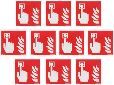 Produktbild von notlok Safety Work - 10x - Brandschutzschild - Feueralarm  - 15x15cm | PVC Platte + Schaumstoffklebeband | Nachleuchtende Brandmeldeanlagen Schild