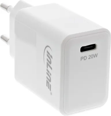 Produktbild von InLine USB PD Netzteil Ladegerät Single USB-C, Power Delivery, 20W, weiß, Drinnen, AC, 12 V, Weiß