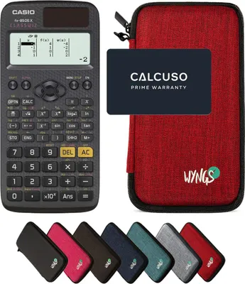 Produktbild von Casio fx-85DE X ClassWiz inkl. WYNGS Schutztasche Rot - Wissenschaftlicher Taschenrechner - Basic Set