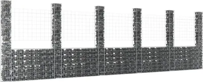 Obrázek produktu pro Maison Exclusive - Gabionový koš ve tvaru písmene U se 6 sloupy, železo, 620 x 20 x 200 cm