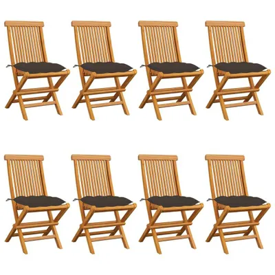 Imagen del producto de Sillas de jardín con cojines color taupé, juego de 8 unidades, fabricadas en madera de teca maciza
