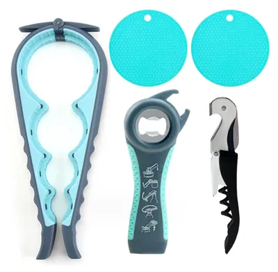 5-teiliges Dosenöffner-Set, 5-in-1, rutschfest, grau/blau