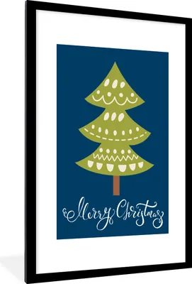 Produktbild von MuchoWow® MuchoWow® Gerahmtes Poster Weihnachtsbaum - Weihnachten - Zitate - Frohe Weihnachten - Tannenbaum - Blau 60x90 cm - Poster mit zchwarzem Bilderrahmen - Dekoration - Wandposter Wohnzimmer - H