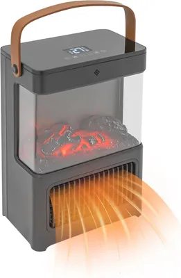 Produktbild von Elektrokamin - Tragbarer Kaminheizer - Leistung 1500 W - 3 Heizstufen - 3D Flammeneffekt - Fernbedienung - Leise 45 dB - PTC-Keramikheizung - Schwarz