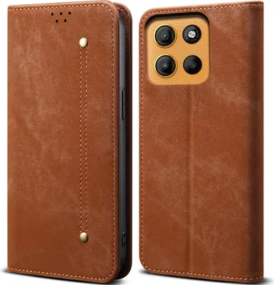 Immagine prodotto di Custodia per Motorola Moto G15, Custodia a portafoglio in pelle con chiusura magnetica e supporto marrone