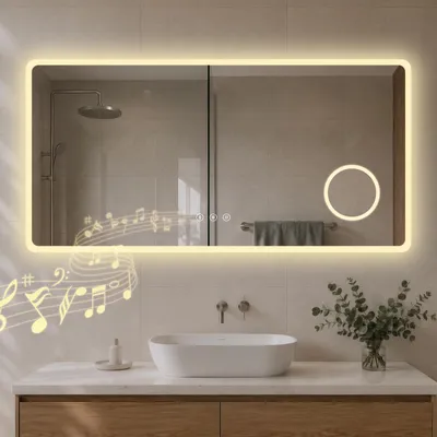 Immagine prodotto di S'AFIELINA Specchio bagno LED con Bluetooth 5.3, 120 × 60 cm,Specchio ingranditore 3×, antiappannamento, 3 colori, dimmerabile, touch & memoria
