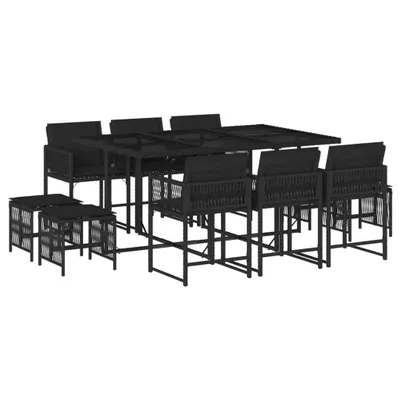 Produktbild von 11-tlg. Garten-Essgruppe mit Kissen Schwarz Poly Rattan
