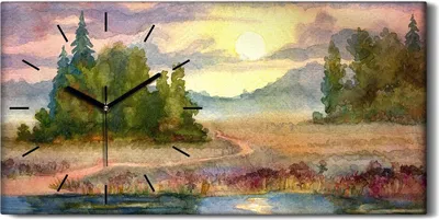 Produktbild von Wandbild Leinwand Bilder Wanduhr Kunstdruck 60x30 Gemälde Aquarell Bäume Himmel - schwarze Hände