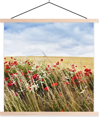 Produktbild von MuchoWow® Textilposter Wolken - Blumen - Rot 40x40 cm mit holzfarbenen Rahmen - Posterleiste