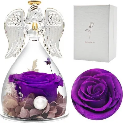 Produktbild von Famanu Ewige Rose mit Engel Figur - Lila