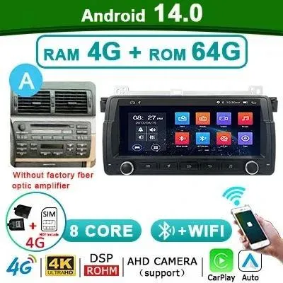 Obrázok produktu pre Autorádio, multimediálny displej, kompatibilné s BMW E46, 2000–2006, CBL-4G64G-CP-A