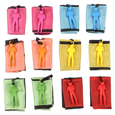 Produktbild von 12 Stück Fallschirmspielzeug für Kinder, Entwicklung, Koordination, Sicherheit, recycelbar, Fliegen, Outdoor, Hinterhof