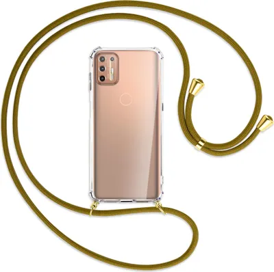 Produktbild von Handykette Backcover-Schutzhülle mit Band (Metall goldfarben) für Motorola Moto G9 Plus - beige