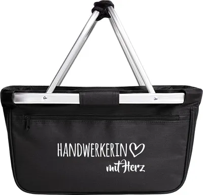 Produktbild von Huuraa Einkaufskorb Handwerkerin mit Herz 20 Liter Black faltbarer Tragekorb Geschenkidee