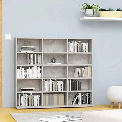 Produktbild von Schallplattenregal Betongrau 100x23x89,5 cm, CD-Regal Betongrau 100x23x89,5 cm aus Holzwerkstoff mit 15 offenen Fächern