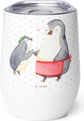 Produktbild von Mr. & Mrs. Panda Thermobecher Pinguin mit Kind - Weiß - Geschenk, Muttertag, Thermo Becher, thermosbecher, glühweinbecher, Vorbild Mama, Mutti, Familie, kaffee tasse