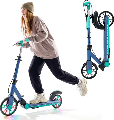 Produktbild von COSTWAY Scooter Roller klappbar, Tretroller 3-Fach höhenverstellbar mit 2 leuchtenden Rädern&Ständer, Cityroller Aluminium, Kickscooter 100kg Belastbar