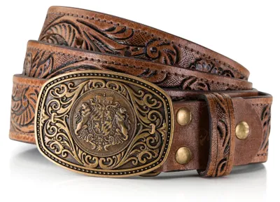 Productafbeelding van Handgemaakt lederen traditionele riem met metalen gesp