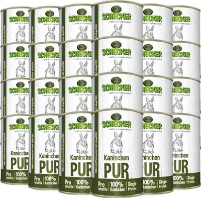 Produktbild von 24x410g Schecker Nassfutter Kaninchen PUR - gerteidefreies Hundefutter für Hunde - zum Barfen geeignet