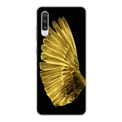 Produktbild von MuchoWow® Handyhülle Schutzhülle Hülle für Samsung Galaxy A70 Goldene Flügel auf schwarzem Hintergrund Silikon Softcase Handy Hülle - Schutzhaube